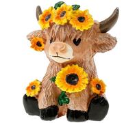 shaojian Highland Cow Ornaments Spring Sunflower Highland Cow Figurine Statue for Plant Lover, Synthetic Resin Fade Resistant Calf Gnome Flower Pot for Garden Table Shelf Home Decor(A)