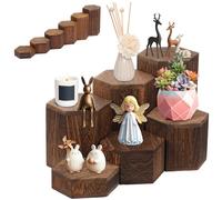 shaojian Natural Wooden Display Stand 6 Pcs Hexagon Display Risers 1-6inch Height Graduated Step Organiser for Jewelry Perfume Figurine Candles and Small Collectibles(brown)