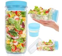 shaojian Salad Jar with Side Opening 1000ml Leakproof Salad Pod Jar with Dressing Cup, Meal Prep Container Vertical Layering Design, Portable Fresh Salads Lunch Box for Office Picnic Travel(blue)