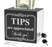 shaojian Tip Jar Acrylic Charity Donation Box 15x10x13.6cm, Black Clear Secure Cash Drop Box with Lock and Key, Wall-Mounted Money Storage Container for Cafe Restaurant Shop Bar Bartender