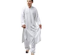 Shaolin Monk Kung Fu Robe Costume Long Gown Meditation Suit Cotton Linen Overcoat Casual Kaftan Martial Arts Clothing (MF-170 White, L)
