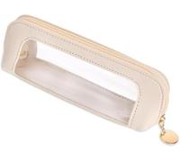Shaorangrang Leather Travel Makeup Brush case, Portable Transparent Waterproof Makeup Storage Bag with Zipper