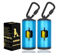 SHAOUMAN 2 Pack Metal Dog Poop Bags Holder Aluminum Poo Bags Dispenser with 30 Black Unscented Pet Waste Bags and 3 Leash Accessories for Dog Walking(2 Holders 30 Bags,Blue)