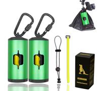 SHAOUMAN 2 Pack Metal Dog Poop Bags Holder Aluminum Poo Bags Dispenser with 30 Black Unscented Pet Waste Bags and 3 Leash Accessories for Dog Walking(2 Holders 30 Bags,Green)