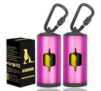 SHAOUMAN 2 Pack Metal Dog Poop Bags Holder Aluminum Poo Bags Dispenser with 30 Black Unscented Pet Waste Bags and 3 Leash Accessories for Dog Walking(2 Holders 30 Bags,Pink)