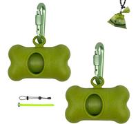 SHAOUMAN Bone Shaped Garbage Bag Dispenser Dog Poop Bags Holder Dog Waste Bags Dispenser with for Leash On The Go for Walking Dogs Outdoor(2 Holders 30 Bags，Grass Green)