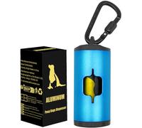 SHAOUMAN Metal Dog Poop Bags Holder Aluminum Poo Bags Dispenser with 15 Black Unscented Pet Waste Bags and 3 Leash Accessories for Dog Walking(1 Holder 15 Bags,Blue)