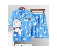 (shape-01, 2XL 90kg) Doraemon One Piece Dragon Ball Summer Short-Sleeved Thin Pajamas Set Boys Plus Size Extra Large Home Clothes Two-piece Gift Set
