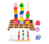 Shape Matching Game - Interactive Geometric Blocks | Wooden Stacking Bead Shape Matching Games Toy Set | for Kids Age 3 Years+ Family Kindergarten School Nursery Travel Holidays Christmas Birthday Act