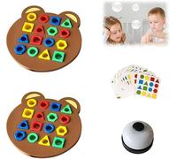 Shape Matching Game, Wooden Puzzles Shape Color Matching Board Games, Parent-Child Interactive Board Game for Kids Ages 1-8 with Bell, Cards, Cute Bear Shaped Checkerboard (2-player)
