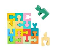 Shape Matching Puzzle - 16-Piece, Wooden Learning Toy Pùzzle Set, Creative Alien Block Jigsaw | Cognitive Skill Development Game for Children Ages Home School Kindergarten Playtime Activity