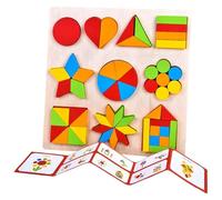 Shape Puzzle - 11.73 inches Wooden Puzzle Blocks, Geometric Activity Set with Colorful Designs for Development Education Learning Toys for Kindergarten Baby Boys Girls Early Childhood Training