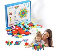 Shape Puzzle - 210 Pc Tangram Pattern Blocks, Educational for Kids, Colorful Geometry Learning Set | Fun Kindergarten Birthday Holiday Project Toy Indoor Outdoor Spatial Reasoning Logic Play Classroom
