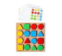 Shape Puzzle Sorting Game - 16 Pcs Wooden Educational Blocks, Pattern Cards Included | Montessorii Matching Sensory Toy for Boys Girls Kids School Stocking Stuffer Early Learning Activity