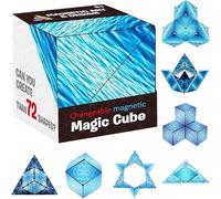 Shape-Shifting Magnetic Magic Puzzle Cube. Challenging 3D Infinity Geometric Brain Teaser Toy, Fidget Box, 72 Unique Galaxy Shapes for Stimulation and Relaxation. Strong Durable Earth Magnets (Blue)