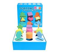 Shape Sorter Toy - 9-Slot Wood Colors And Shapes Recognition Box - Fine Motor Skills Developmental Toy for Children Girls Boys Kids Toddler
