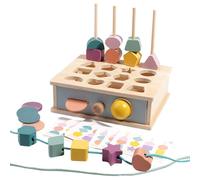 Shape Sorter Toy, Fine Motor Game, Wooden Sequencing Blocks, Matching Lacing Beads, Ideal for Children Learning, Stem Development, 1+ Year Old Growth, Great for Boys’ Playtime
