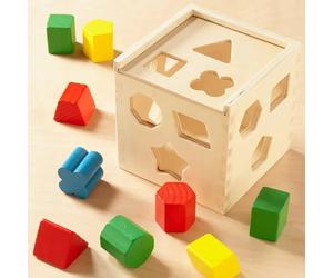 Shape Sorting Cube Classic Wooden Sorter kids fun learn Playset Melissa & Doug