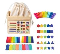 Shape Sorting Toy - Educational Learning Toys, Wooden Activity Cube, Colorful Geometric Block Set, Magnetic Worm Catching Pole | Developmental Sensory for Play Fishing Game Nursery Playroom K