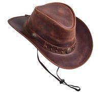 Shapeable Outback hat Style Leather Cowboy Old Style hat for Men and Women Western Wide Brim Vintage Brown