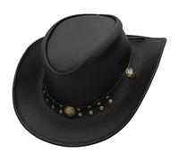 Shapeable Outback hat Style Leather Cowboy Old Style hat for Men and Women Western Wide Brim Vintage Black