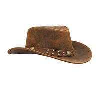 Shapeable Outback hat Style Leather Cowboy Old Style hat for Men and Women Western Wide Brim Vintage Brown