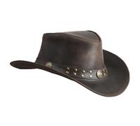 Shapeable Outback hat Style Leather Cowboy Old Style hat for Men and Women Western Wide Brim Vintage (UK, Alpha, M, Dark Brown)