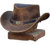 Shapeable Outback Hat Western Style Leather Cowboy Hat for Men and Women Wide Brim Vintage Old Style, Brown, M