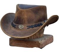 Shapeable Outback Hat Western Style Leather Cowboy Hat for Men and Women Wide Brim Vintage Old Style, Brown, M