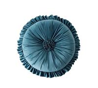 Shapeazy Round Velvet Ruffle Pillow,Round Throw Pillow,Boho Decorative Throw Pillow for Sofa, Bed, Chair, Car & Floor Seating,Floral Circle Cushion for Living Room, Home Decor (Blue)