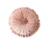 Shapeazy Round Velvet Ruffle Pillow,Round Throw Pillow,Boho Decorative Throw Pillow for Sofa, Bed, Chair, Car & Floor Seating,Floral Circle Cushion for Living Room, Home Decor (Pink)