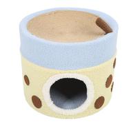 Shaped Cat House with Sisal Scratch Pad, Covered Cat Cave for Indoor Cats, Multi Cat Hideout Condo with Top Lounging Platform and Breathable Linen Cloth (Single Layer)