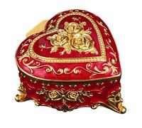 Shaped Trinket Box with Rose Embossed Lid, Zinc Alloy Jewelry Storage for Vanity Display and Dresser Use Heart Shaped Jewelry Box Rose Embossed Trinket Storage Zinc Alloy Vanity Dresser Organizer