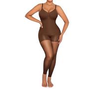 SHAPELLX Full Body Shapewear for Women Tummy Control Sheer Footless Pantyhose Compression Tights Body Shaper Bodysuit, Brown, Large