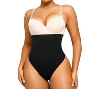SHAPELLX High Waisted Shapewear Shorts Seamless Eco-friendly Thong Body Shaper Tummy Control Panty, Black, XS