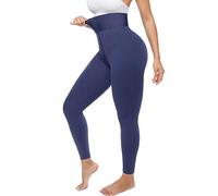 SHAPELLX Leggings for Women Tummy Control High Waisted Shapewear Leggings Non-See-Through Workout Compression Pants, Blue, Large
