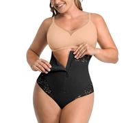 SHAPELLX Tummy Control Thong Shapewear for Women Shaping Thong Body Shaper Underwear with Hook Zipper Closure, 01-black, L