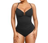 SHAPELLX Womens Swimsuits Tummy Control Bathing Suit Slimming One Piece U-Ring Shapewear Swimwear with Ruched Waist, Black, XXXL