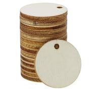 Shapenty Small Blank Wood Circle Pendants Round Wooden Pieces Disks with Hole for Earring Keychain Christmas Ornaments Gift Tags Embellishments Markers Wine Charms DIY Craft Project, 50PCS (25mm)
