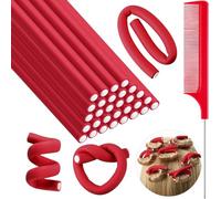SHAPEPOTY Pack of 30 Flexible Curling Irons Twist Foam Curlers Soft Foam No Heat Curlers and 1 Steel Rat Tail Comb for Women Girls Long and Short Hair (24 x 0.8 cm, Red)