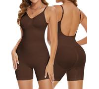 SHAPERIN Low Back Shapewear Women Full Body Shaper Backless Tummy Control Bodysuit Mid Thigh Body Shaping Shorts Brown M