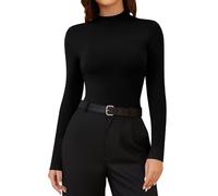 SHAPERIN Mock Turtle Neck Tops for Women Long Sleeve High Neck T-Shirt Blouse Baselayer Undershirt, Black, M