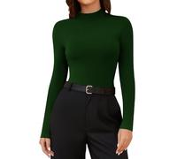 SHAPERIN Mock Turtle Neck Tops for Women Long Sleeve High Neck T-Shirt Blouse Baselayer Undershirt, Dark Green, M
