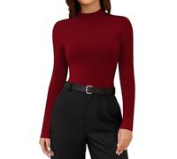 SHAPERIN Mock Turtle Neck Tops for Women Long Sleeve High Neck T-Shirt Blouse Baselayer Undershirt, Wine Red, XL