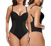 SHAPERIN Women’s Backless Shapewear Bodysuit Built-in Bra Body Shaper V Neck Shaping Bodysuits Push Up Tummy Control Shapewear Camisoles Black XL