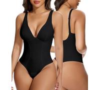 SHAPERIN Women’s Shaping Bodysuits Low Back Shapewear Body Suit Tummy Control Body Shaper Thong Tank Top Seamless Black Medium