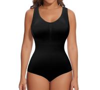 SHAPERIN Women Shapewear Bodysuit Tummy Control Body Shaper Slimming Bodysuit Tank Top Compression Leotard with Built-in Bra, Black, L