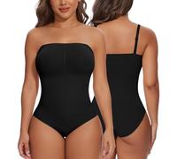 SHAPERIN Women Strapless Shapewear Bodysuit Tummy Control Shaping Bodysuit | Invisible Push Up Body Shaper Compression Leotard Bandeau Bodysuit Top with Convertible Shoulder Straps