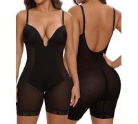 SHAPERIN Women's Low Back Shapewear U Plunge Tummy Control Full Body Shaper Built in Bra Shapewear Bodysuit Black X-Large