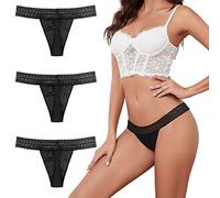 shaperisfree Leak Proof Period Thongs, Sexy Lace Period Underwear for Women, 4-Layered Absorbent Panties Odor Control Bikini, Solid Black-3pack, M